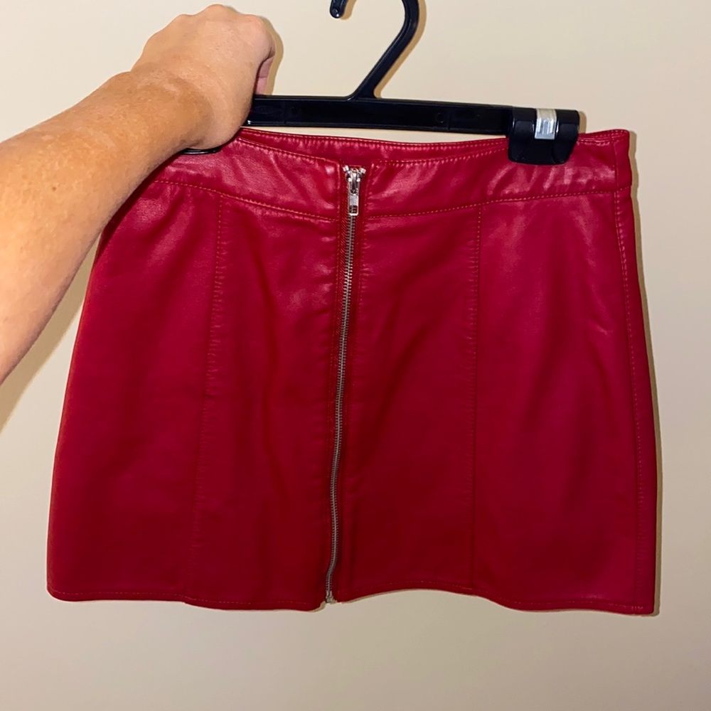 Red leather skirt
